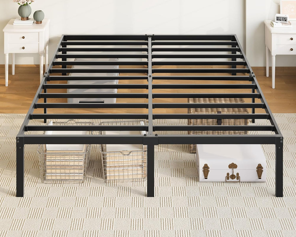 Allewie Queen Bed Frame, 14 inch Metal Beds with Storage Space, Black