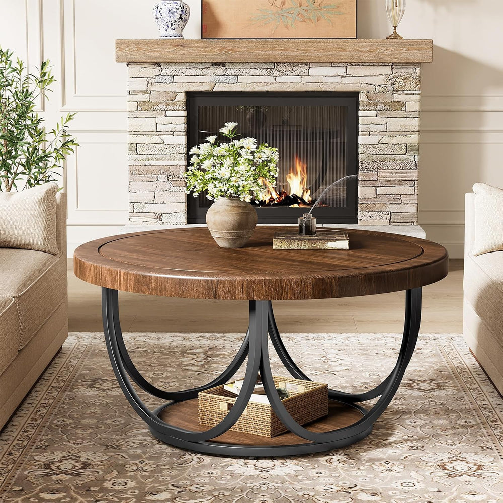 Tribesigns Round Coffee Table with 2 Tiers, 31.5" Wooden Circle Accent C...