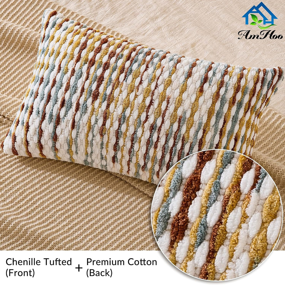 AmHoo Set of 2 Boho Chenille Pillow Cover,12 x 20-Inch Brown