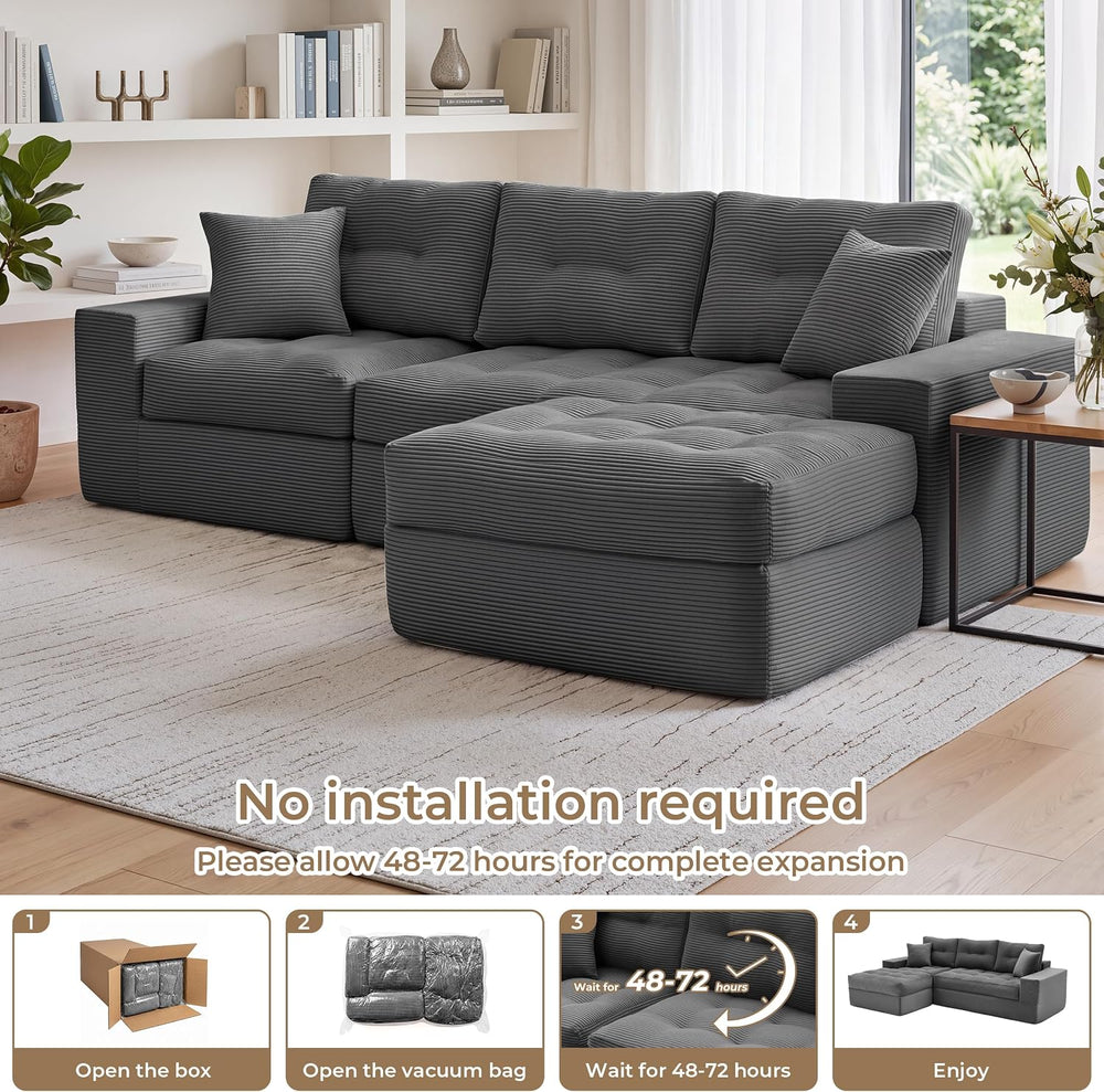 100" L Shaped Cloud Couch with Ottoman, Couches for Living Room | Modula...
