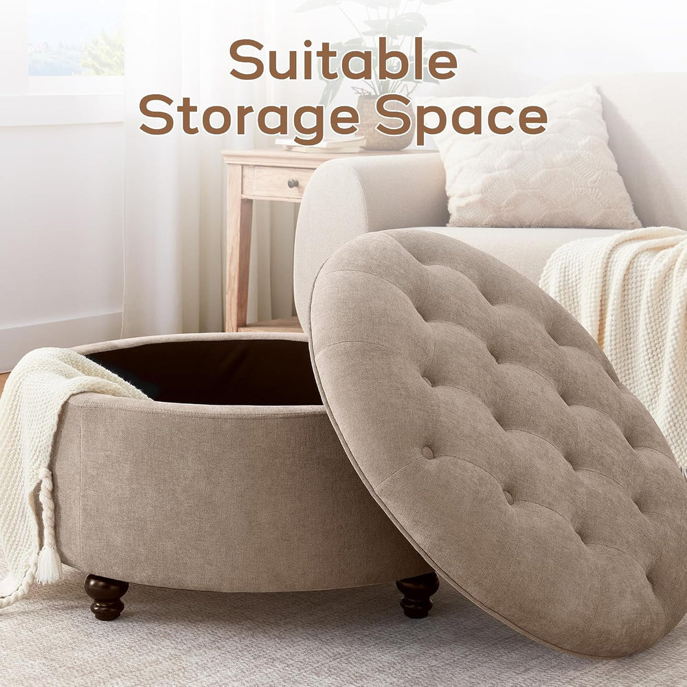 HUIMO 30-Inch Round Storage Ottoman, Button Tufted Coffee Table(Brown) | Otto...