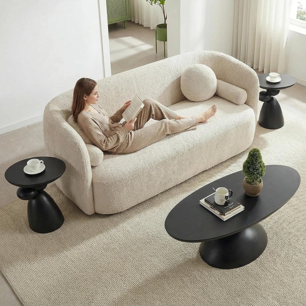 Coffee Table & 2 Side Tables Set, 47", Sculptural Base, Fiberglass, ...