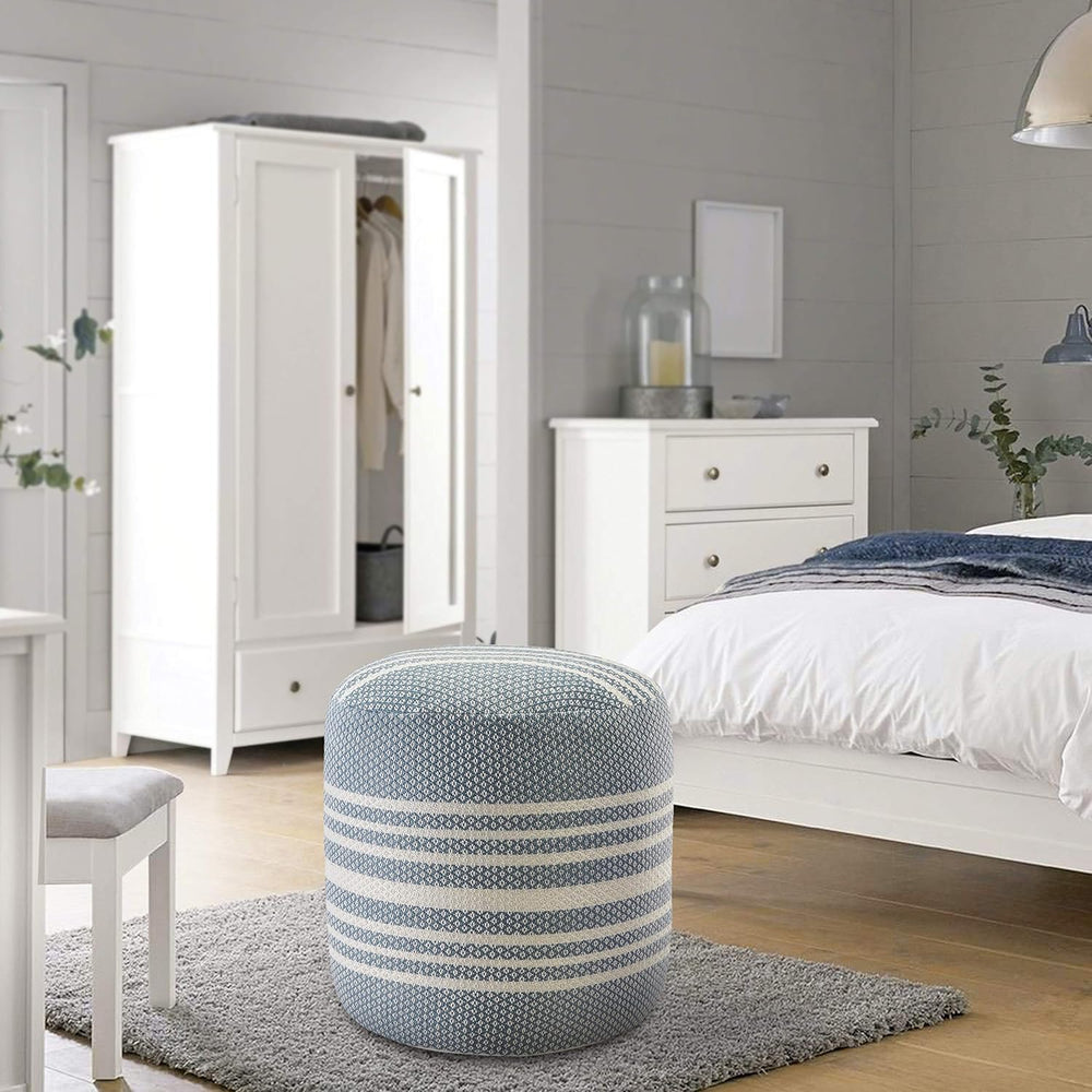 LR Home Simple Stripe Indoor Outdoor Pouf, Blue/White/Pink/Black, 20" x ...
