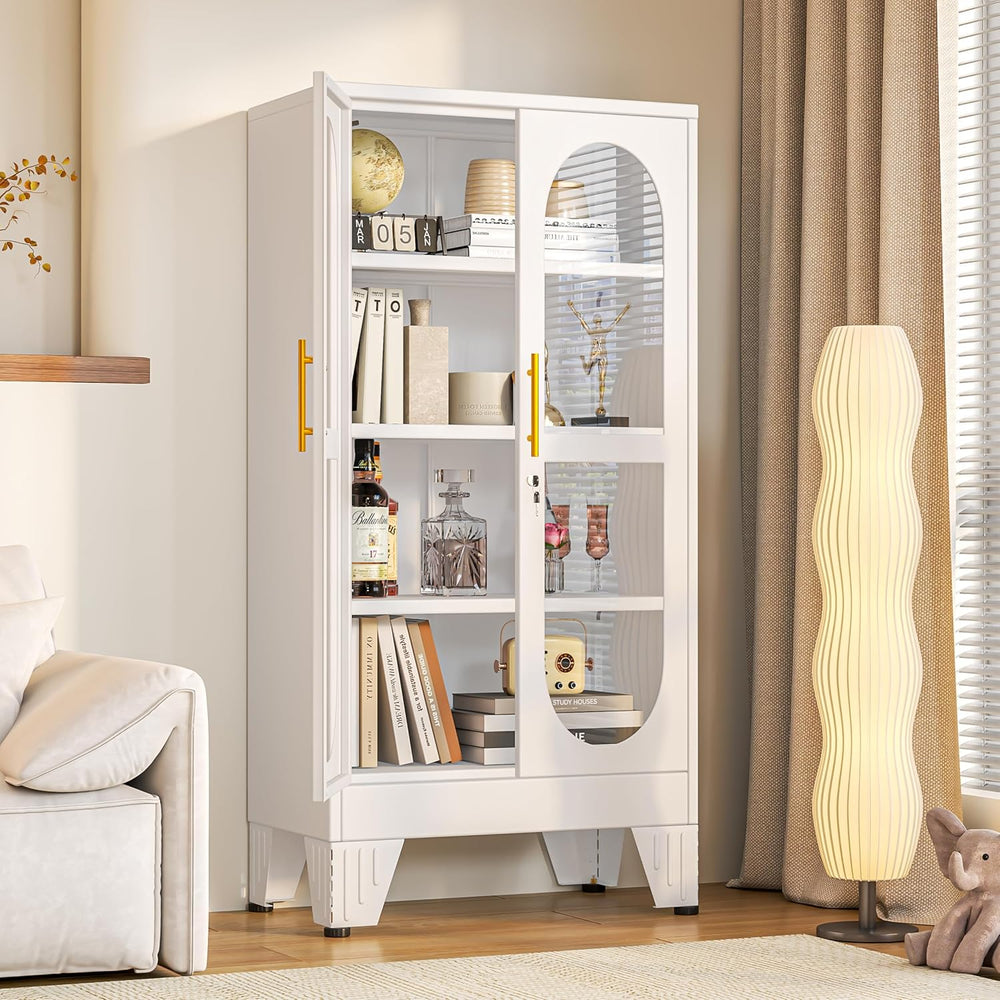 PAOFIN 47" H Locking Display Cabinet with Glass Door, Metal Cabinets wit...