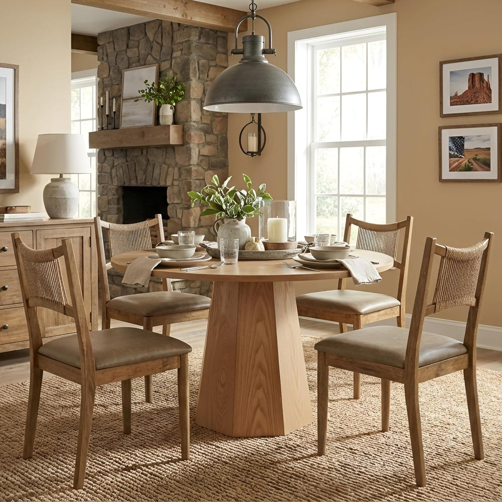 RIVOVA Wooden Dining Chairs Set of 4 PU Leather Upholstered Dining Room Chair...