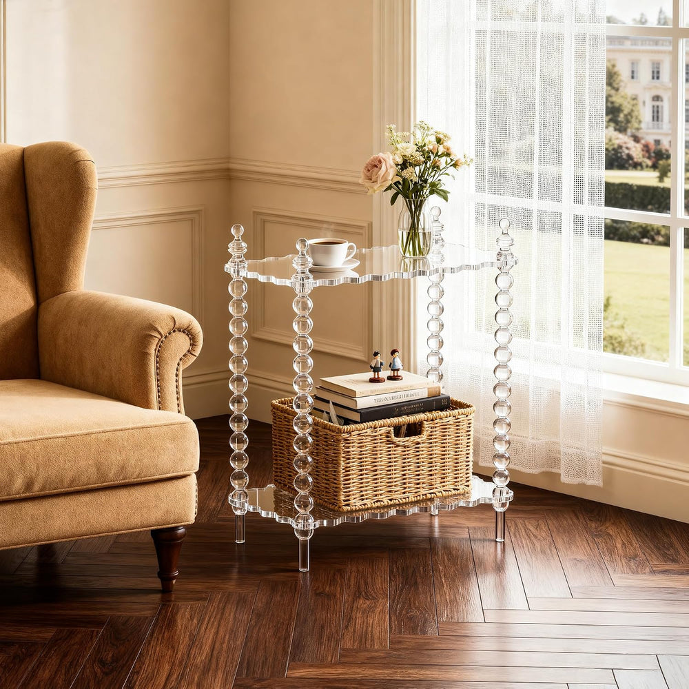 Acrylic Side Table 2-Tier, Clear Nightstand with Storage, Narrow Bedside End ...
