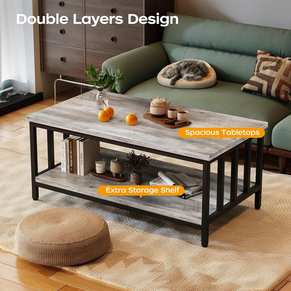Homeiju Coffee Table for Living Room with Slatted Sides Frame, Modern Farmhou...