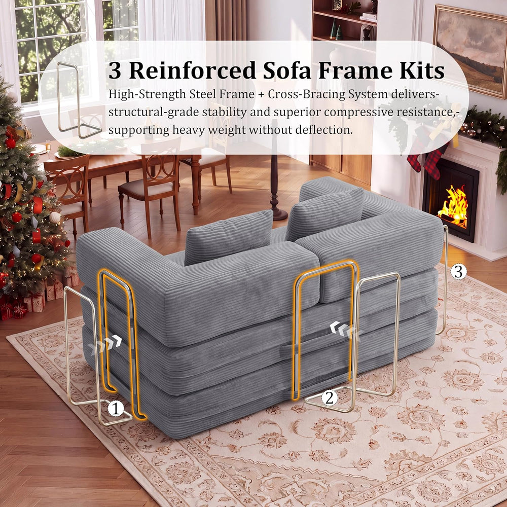BSHOMGI 4 in 1 Convertible Sofas Boneless Couches with 2 Pillow, Modern Cordu...