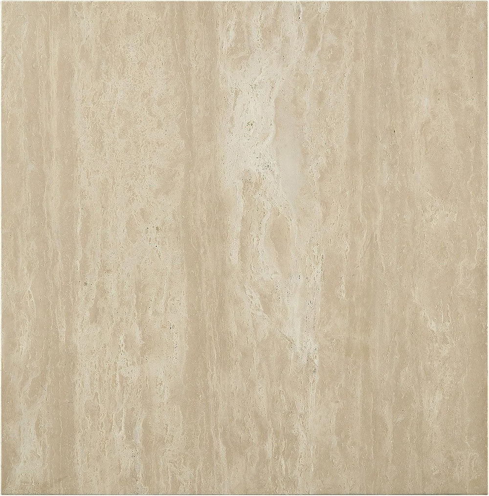 Acme Deon Contemporary Plywood and Travertine Square End Table in Natural Beige