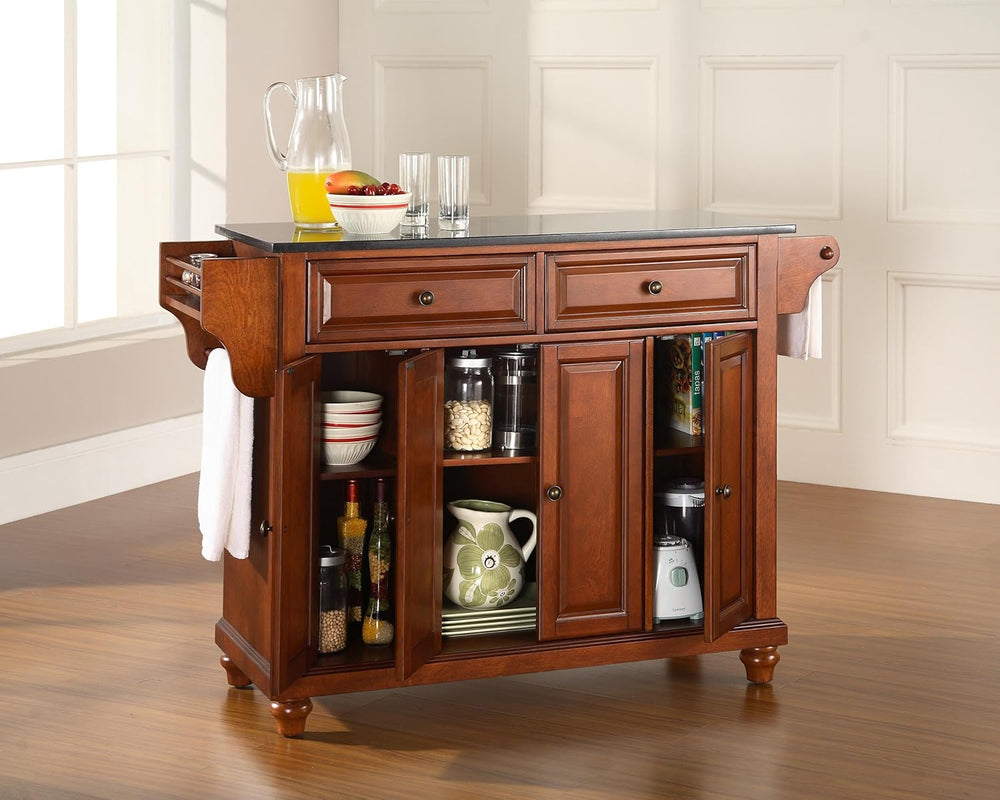 Crosley Furniture Cambridge Granite Top Rolling Kitchen Island Storage Cart, ...