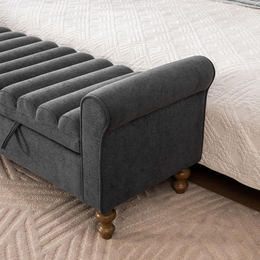 65" Bench with Storage, End of Bed Bench with Rolled Arms, Upholstered B...