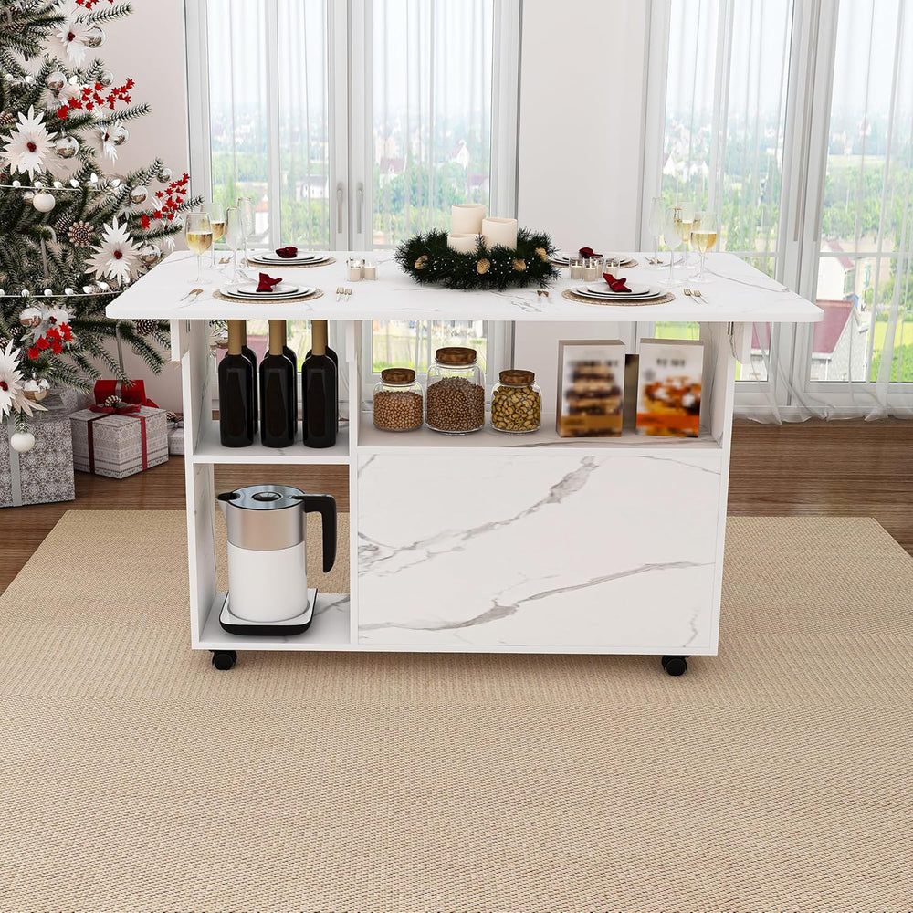 Multi-Functional Folding Dining Table Kitchen Island with Storage Shelves and...