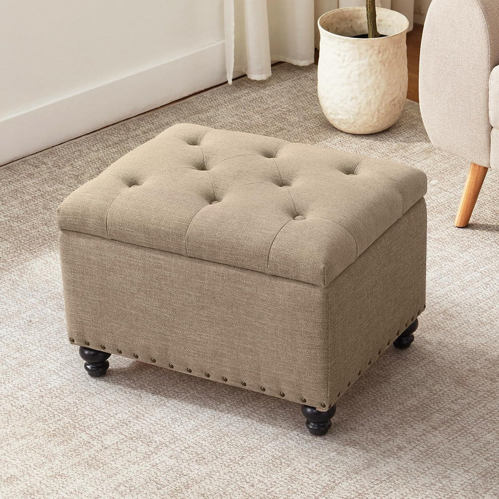 Zihanhome Small Ottoman with Storage, Upholstered Button Tufted Ottoman Foot ...