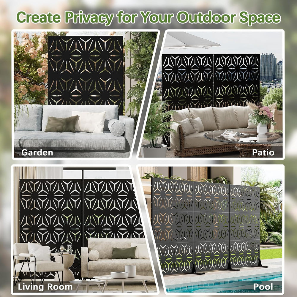 Cofar Metal Privacy Screen Outdoor 72" H×44" W -Black Freestanding ...