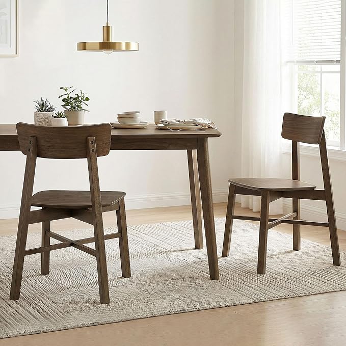CHITA Soild Wood Dining Chairs Set of 2, Mid Century Modern Walnut Wood Kitch...