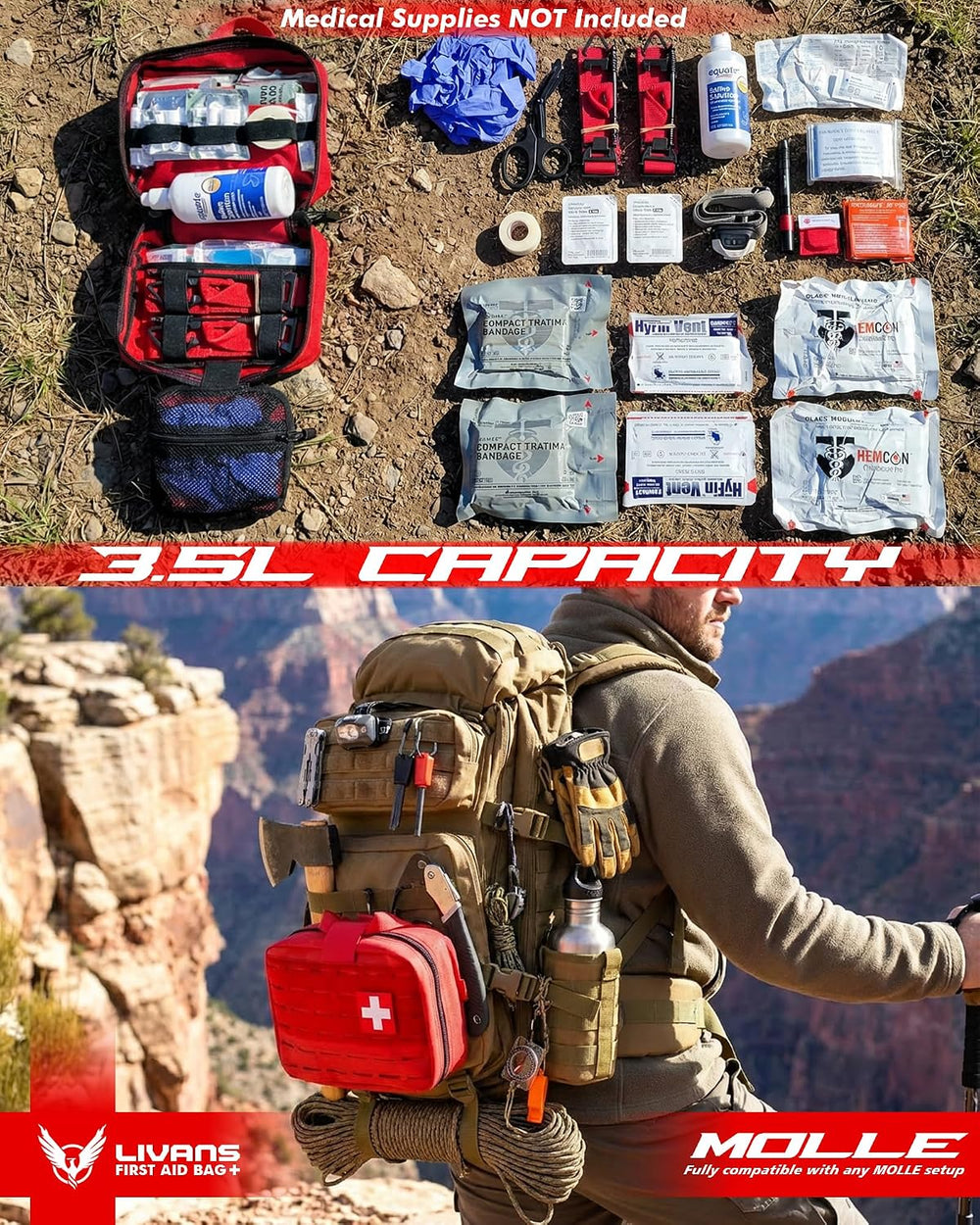 LIVANS Medical Bag, First Aid Bag Empty for Emergency & Trauma Kits