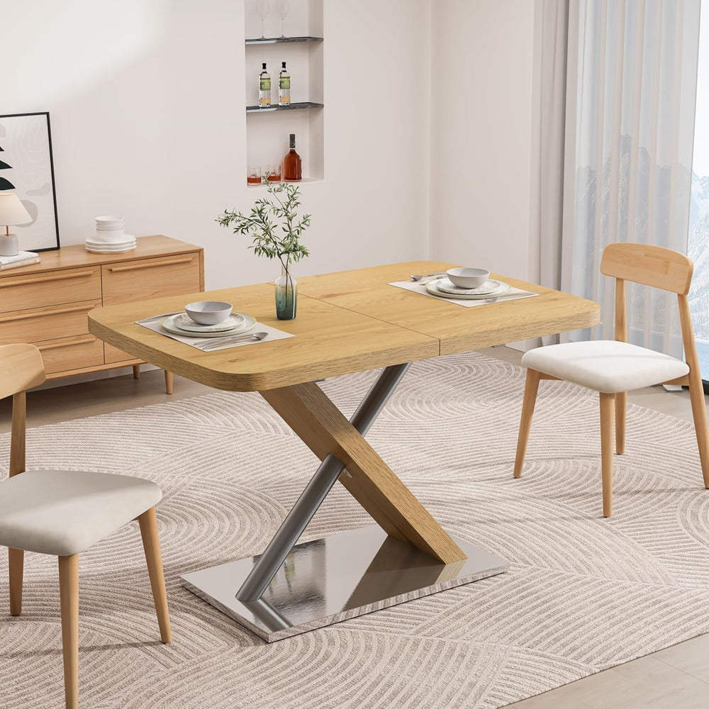 Expandable Natural Wood Dining Table for 4-6, Extendable 47-63 Inch Scratch-R...