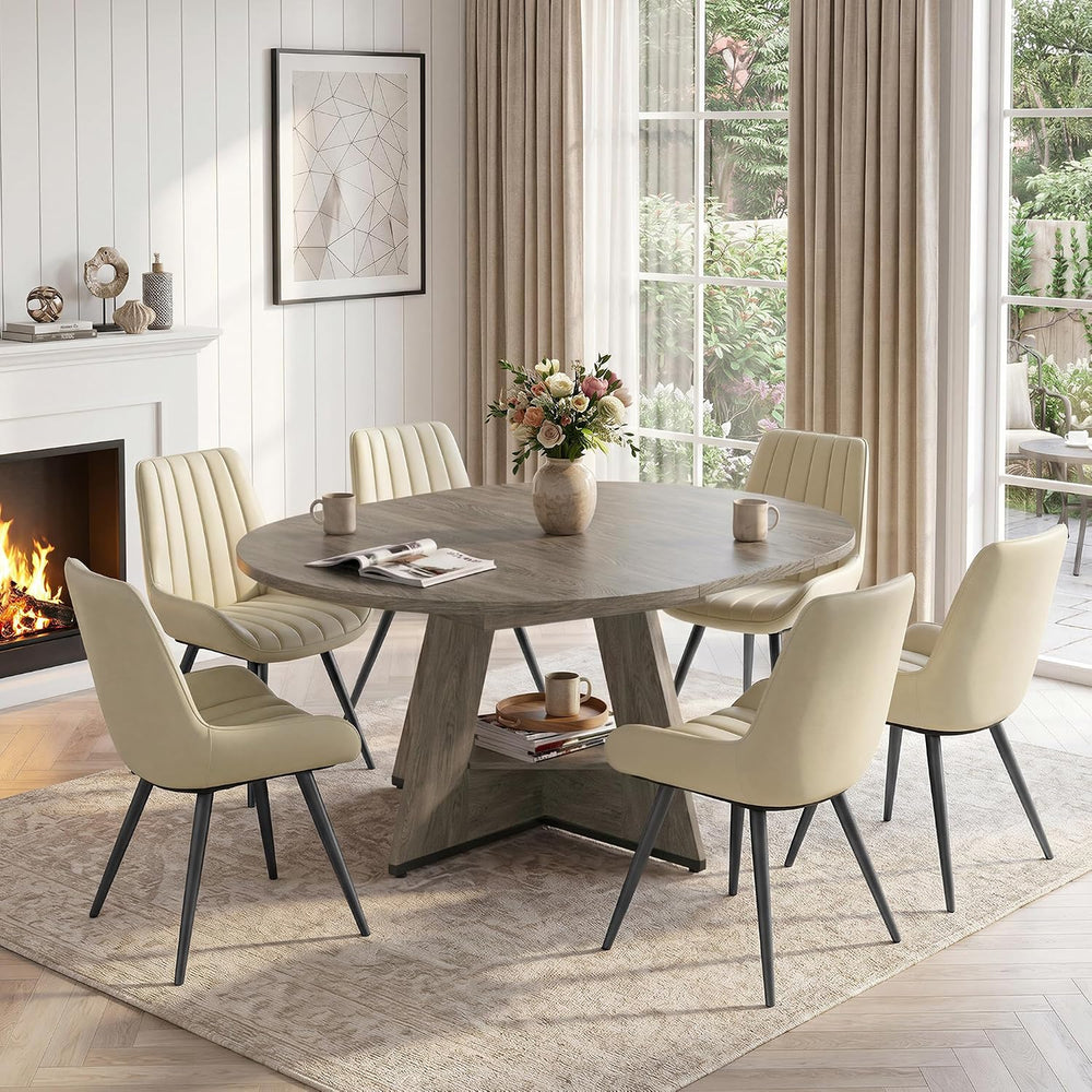 Miereirl Extendable Dining Table Set for 4-6, 47.24"-63" Round to O...