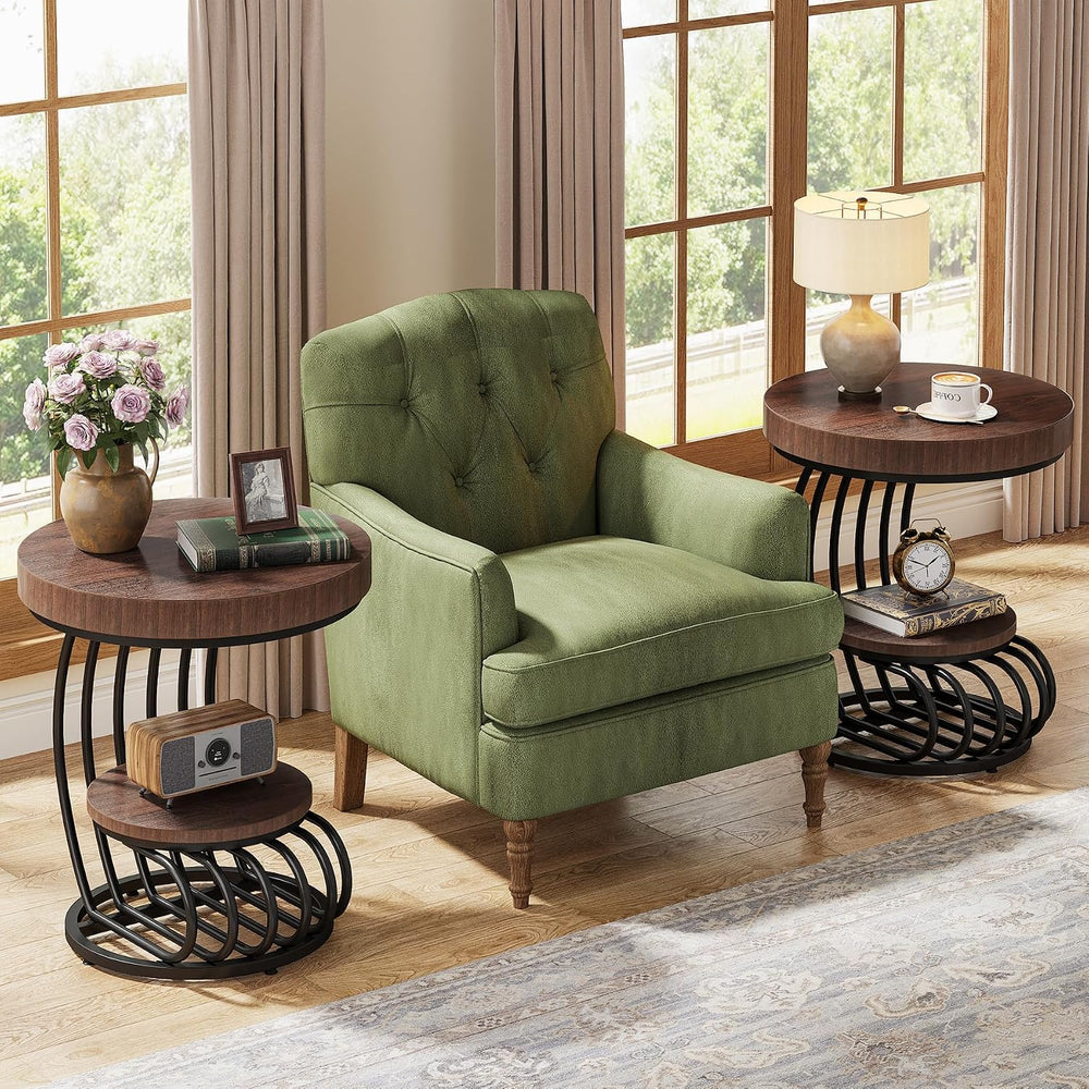 Tribesigns Round End Table, 2-Tier Farmhose Wood Side Table with Shelf Storag...