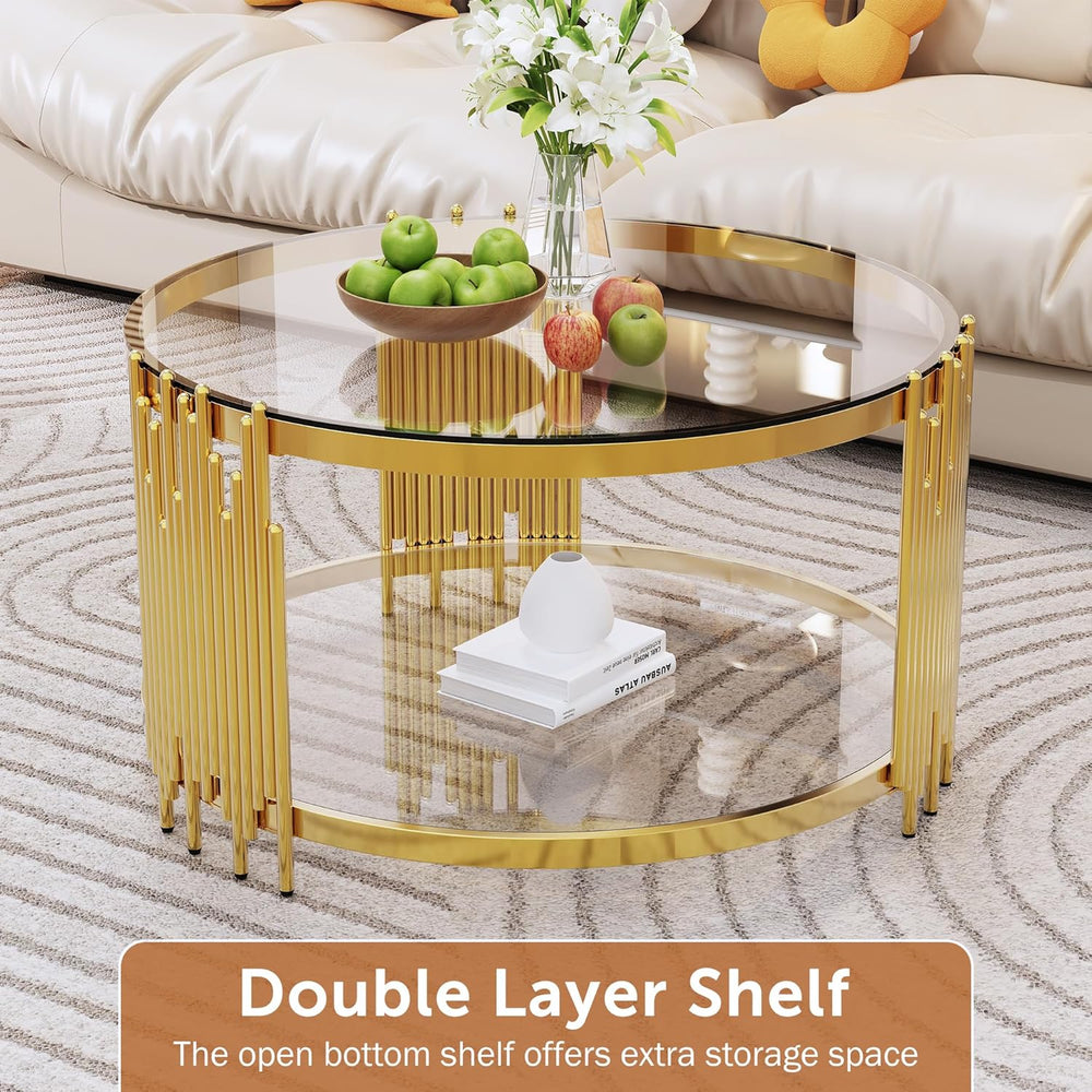 Luxury Gold Round Glass Coffee Table Set of 3, 31.5" Modern Center Table...