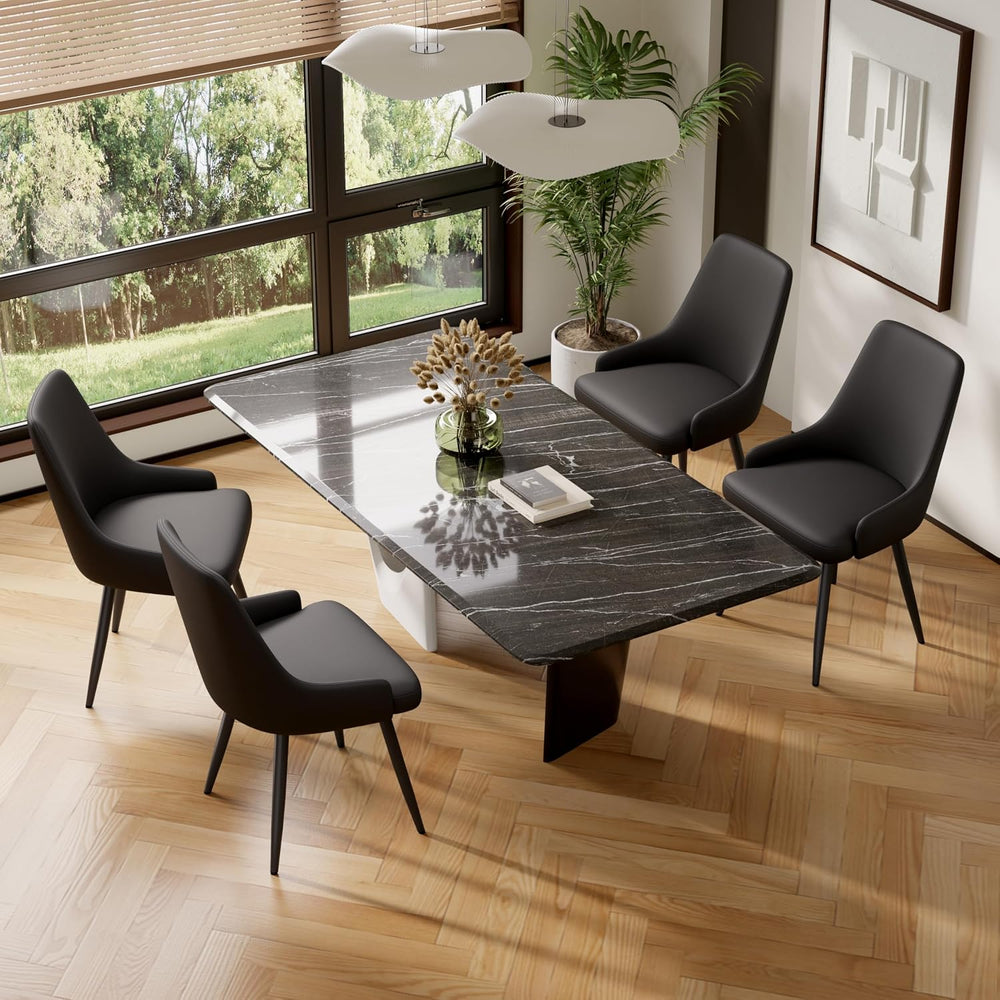 Faux Leather Chairs Set of 4, Waterproof Padded Seat,Black | Modern Dining Ch...