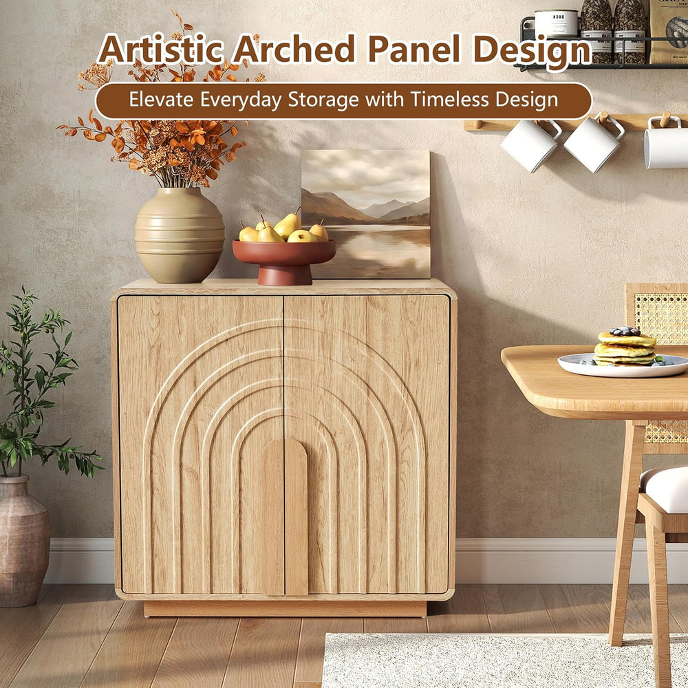 Storage Cabinet with Arched Fluted Door Design, 2 Door Modern Accent Sideboar...