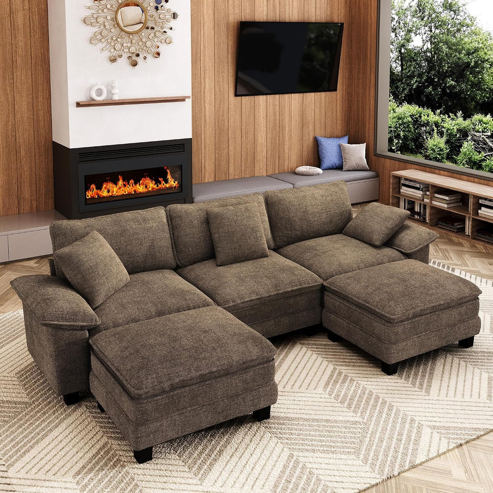 MIXPATIO 124" 5-Seat U Shaped Modular Sectional Sofa,Chenille Taupe | Mo...