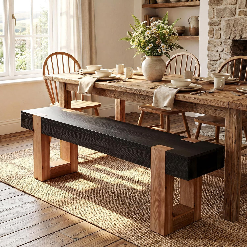 55" Solid Wood Dining Bench, Farmhouse Wooden Entryway Bench, End of Bed...