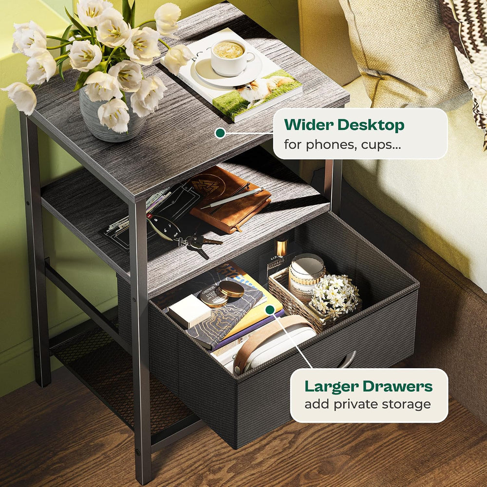 Huuger Nightstand Set of 2, Night Stand with Fabric Drawer, Mesh Shelf, Side ...