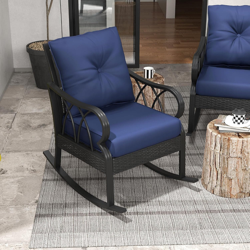 Outsunny 2 Piece Outdoor Wicker Rocking Chairs with Padded Cushions, Aluminum...