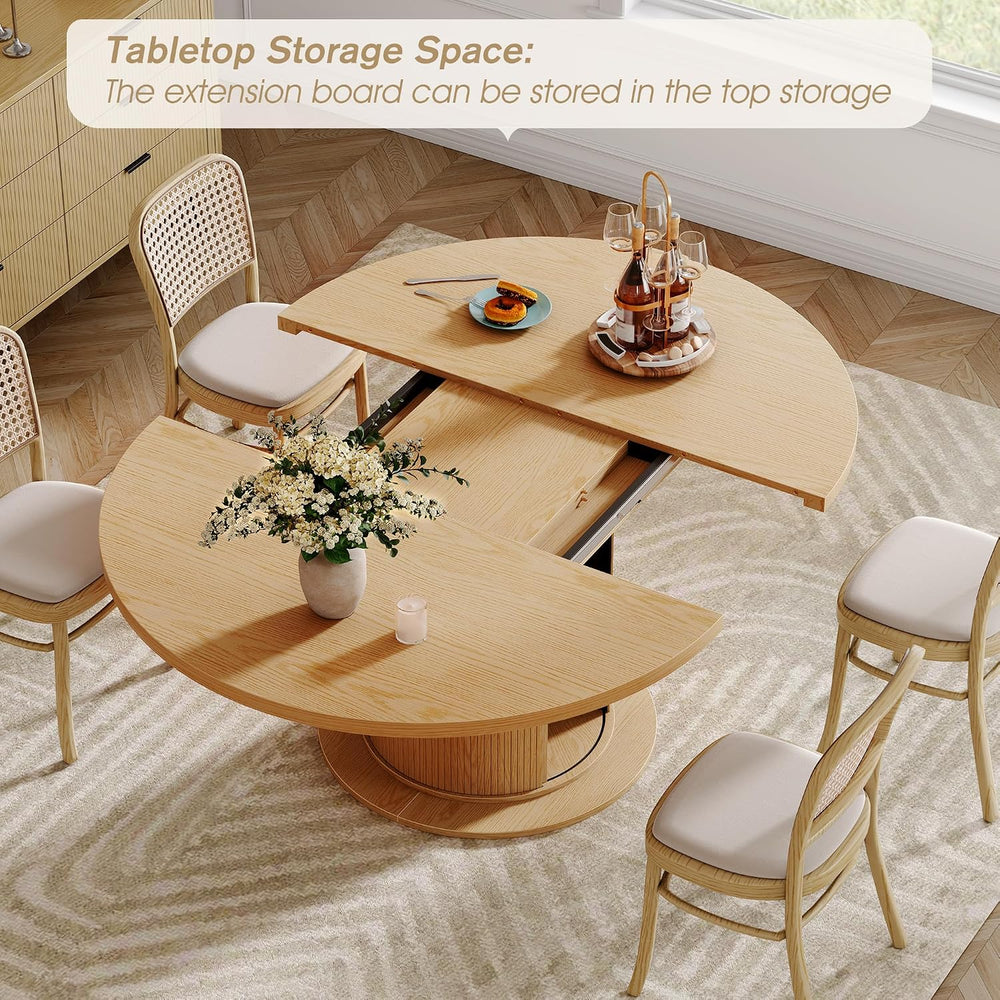 Alohappy Dining Table for 4-6, 47in-63in Extendable Round Dining Room Table w...