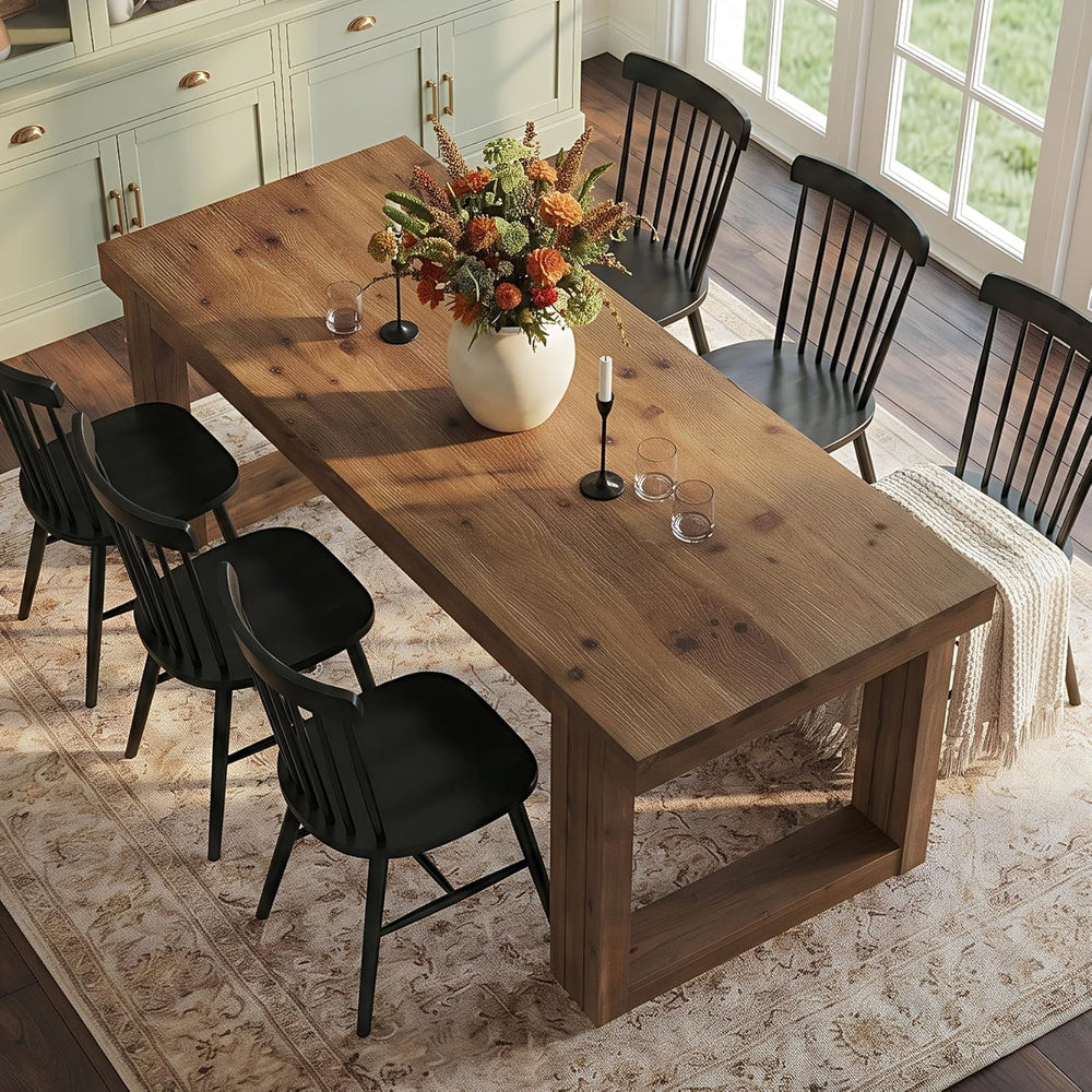 LITTLE TREE Solid Wood Dining Table, 61.8” Dining Table for 4-6 People, Recta...