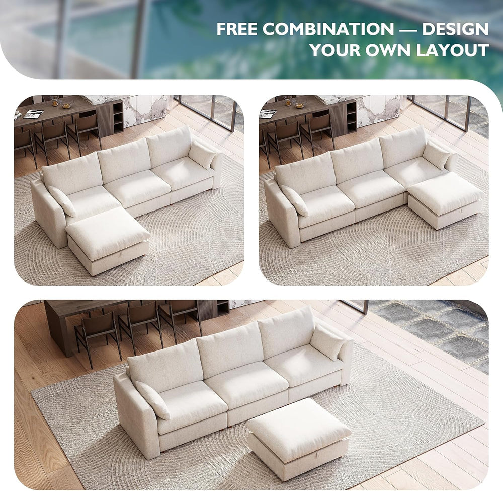 Ihanherry 117" Oversized Modular Sectional Sofa, Modern L Shaped Cloud C...