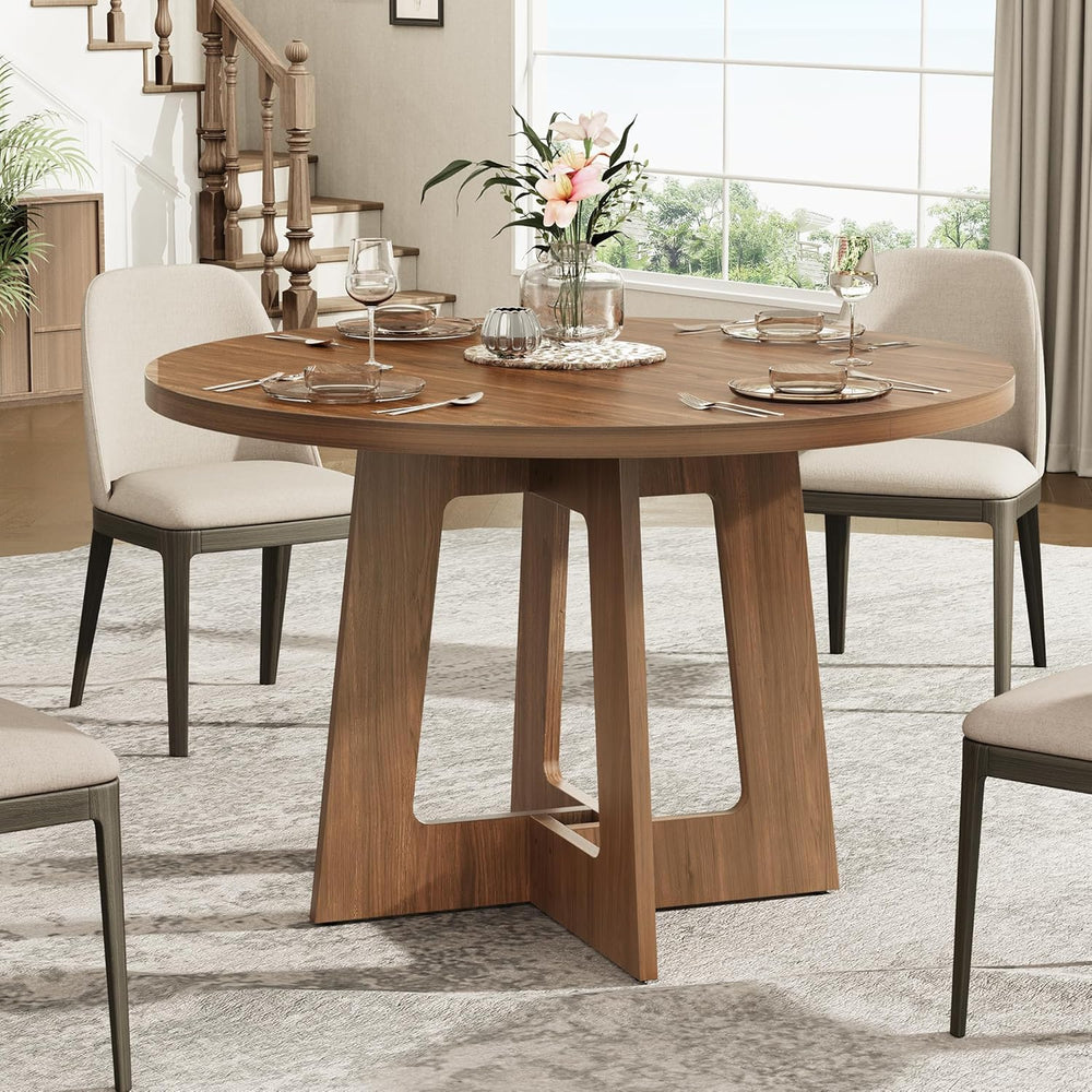 Round Dining Table for 4, Wooden Dining Room Table, Circle Kitchen Table for ...