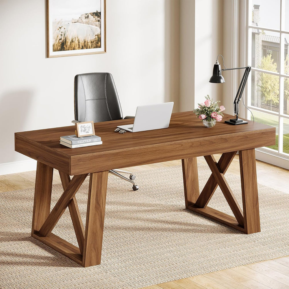 Tribesigns 55-inch Computer Desk with Drawer, Retro Walnut Big Home Office De...