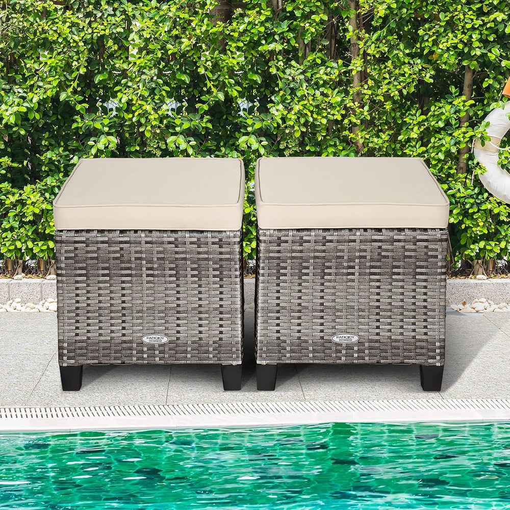 ORALNER Set of 2 Outdoor Ottoman, 16โ Wicker Foot Stools, All-Weather Rattan ...