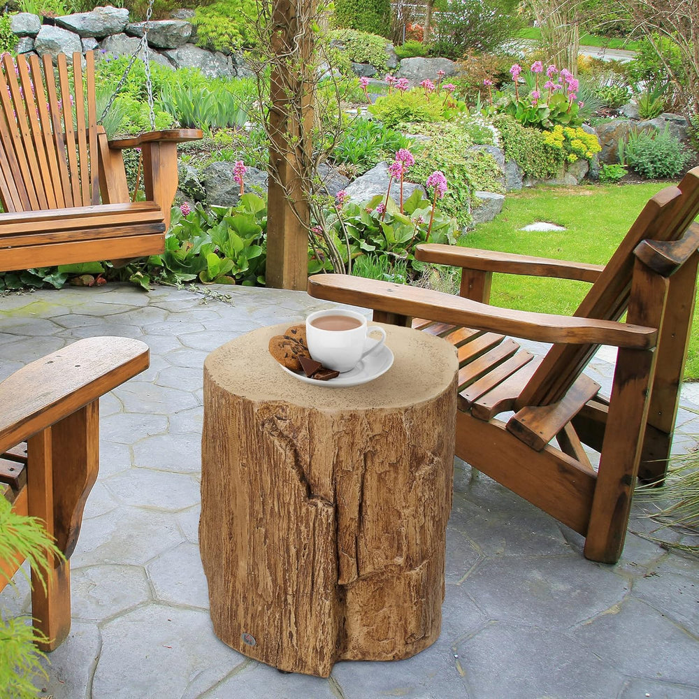 Tree Stump Stool, Decorative Side Table with Round Tabletop, Concrete End Tab...