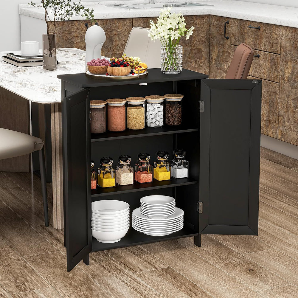 Bathroom Floor Storage Cabinet Freestanding Organizer with 2 Doors, Black