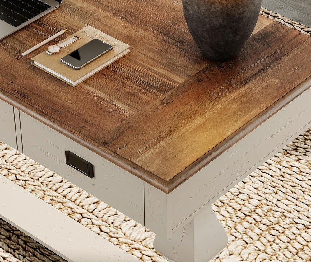 WAMPAT 60-inch Vintage Farmhouse Desk with Charging Station & Deep Drawers