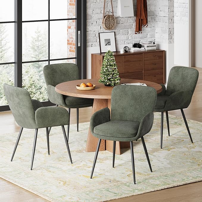VKNOW Modern Dining Chairs Set of 4, Upholstered Dining Room Chair with Armre...
