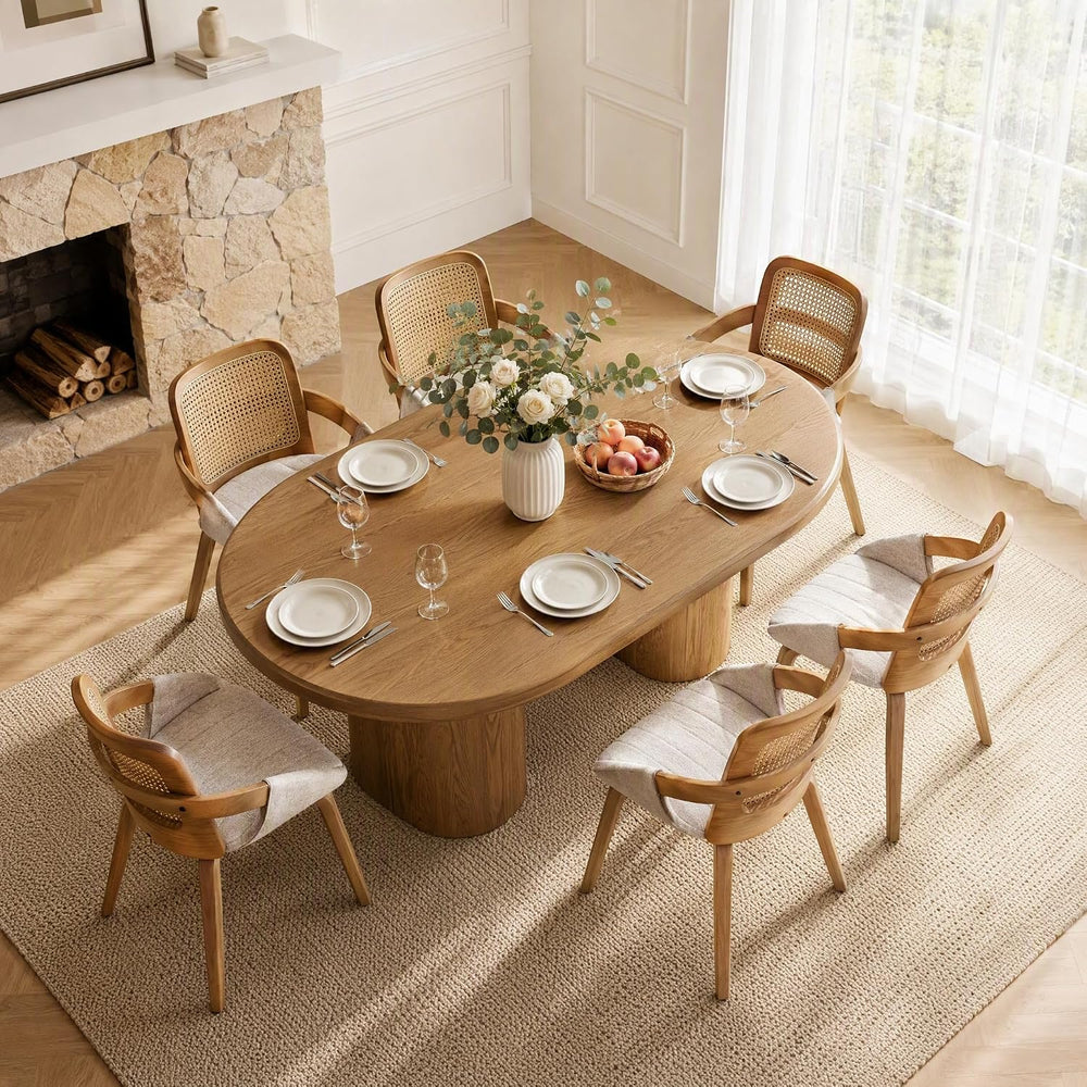 DUOMAY Modern Linen Dining Chairs Set of 2, Rattan Dining Room Chairs | with ...