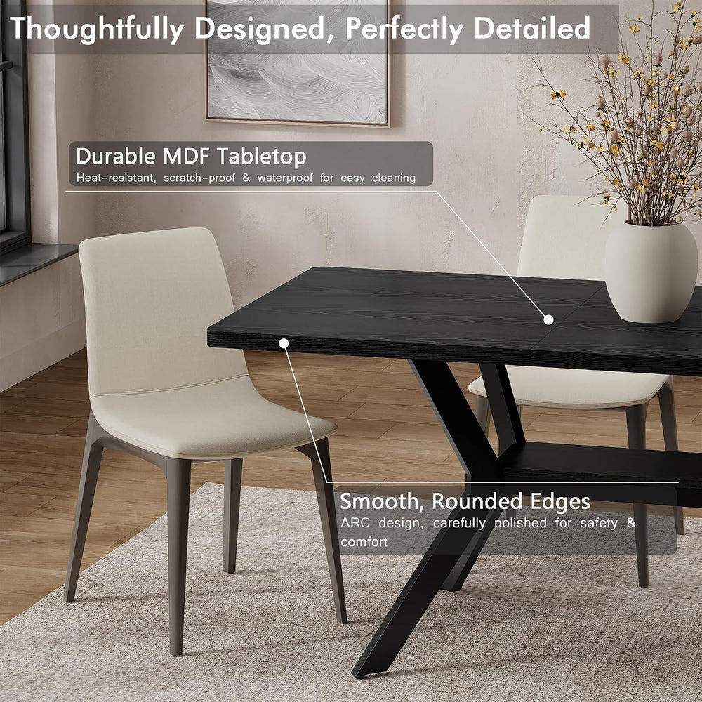 MECHYIN Extendable Dining Table for 4-8, 55-71 in, Storage Shelf, Black | Fli...
