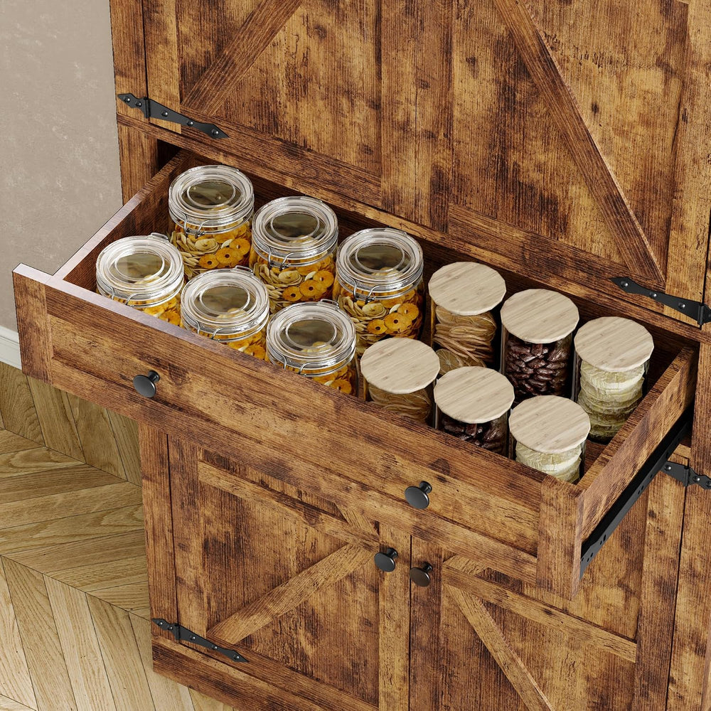 BORNOON Pantry Organizers and Storage Cabinet, 67.71” Barn Door White Kitchen...