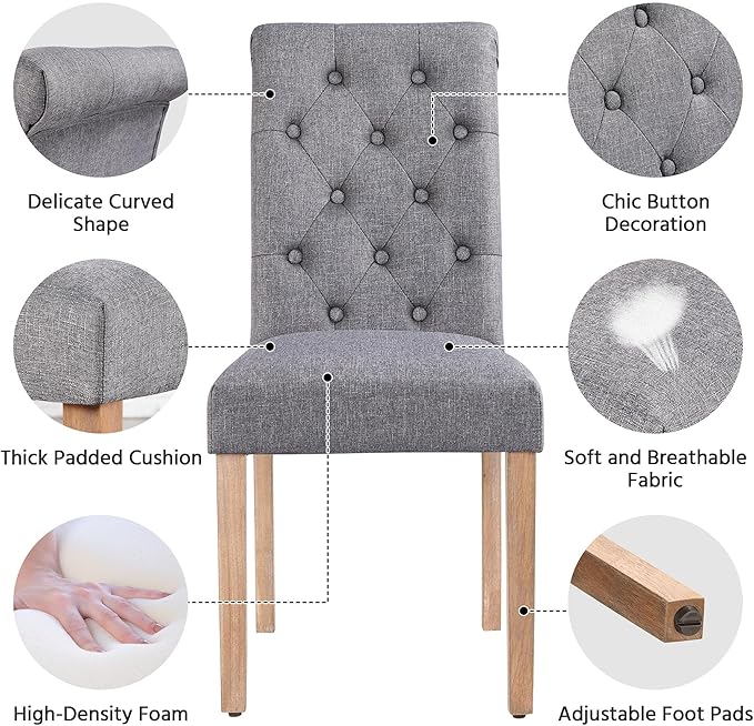 Yaheetech Dining Chairs Set of 2 Fabric Upholstered Dining Room Chairs with B...