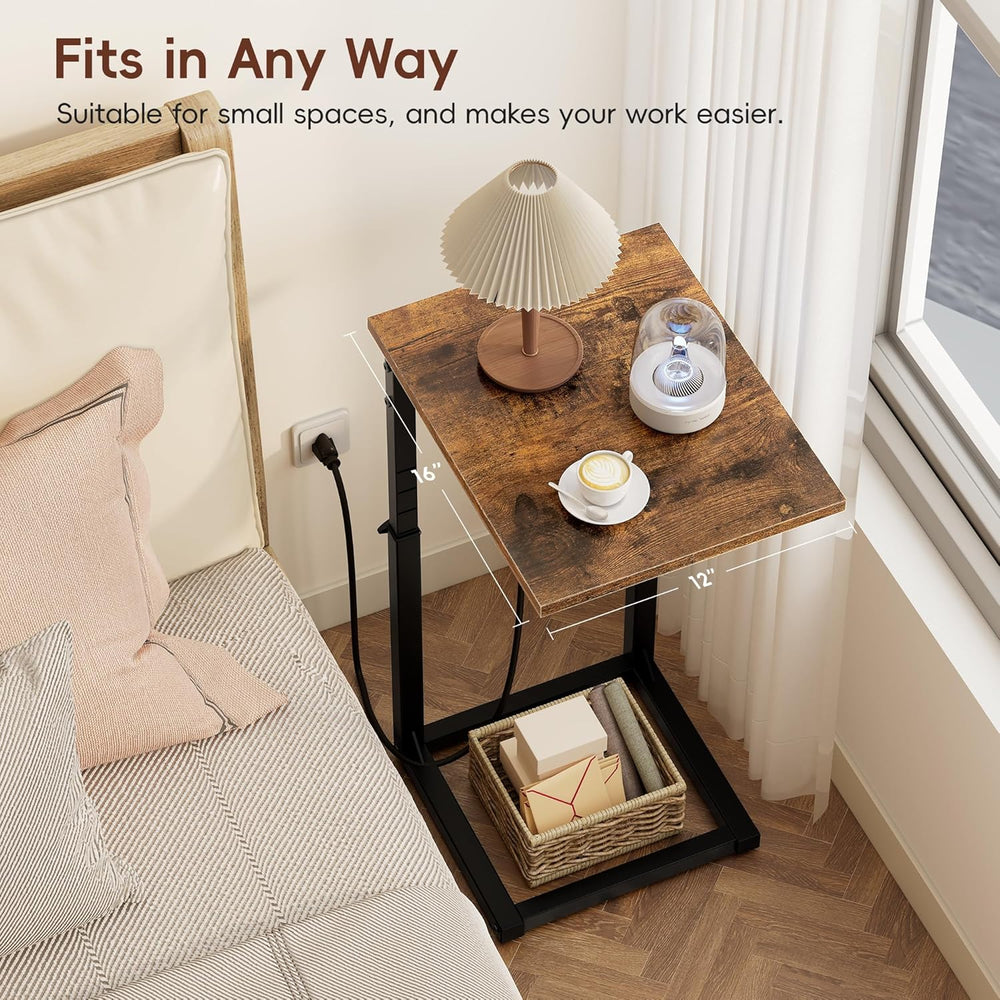 Vagusicc C Shaped End Table with Charging Station, 33"Tall Side Table fo...