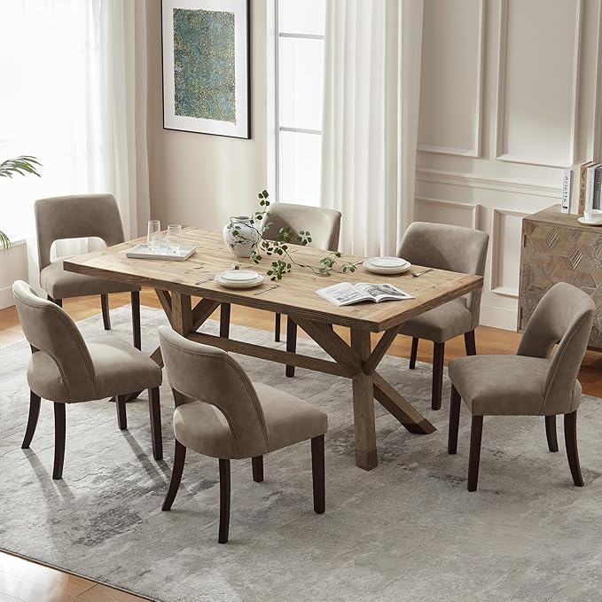 VKNOW Modern Dining Chairs Set of 6, Faux Leather Upholstered Dining Room Cha...