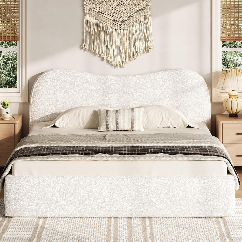 Christopher Knight Home Hany Boucle Upholstered Queen Bed Frame with Headboar...
