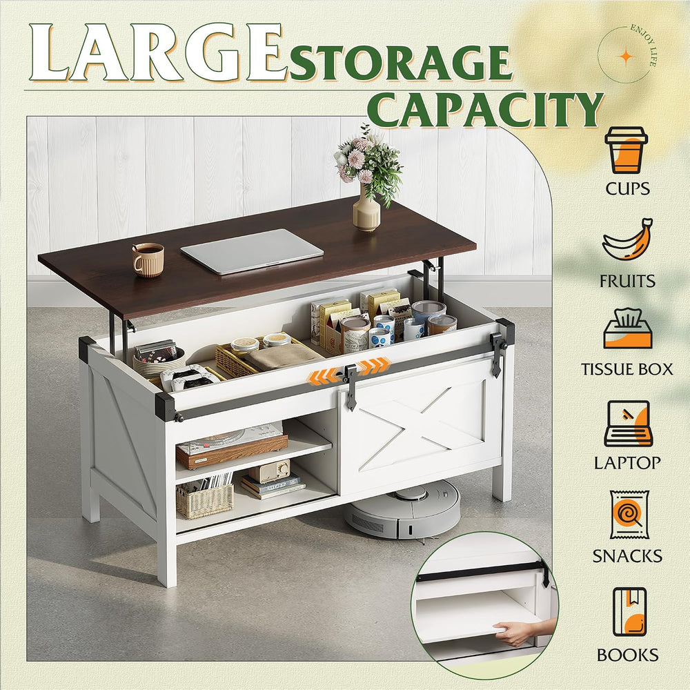 WLIVE Lift Top Coffee Table with Large Storage for Living Room 39.4", White