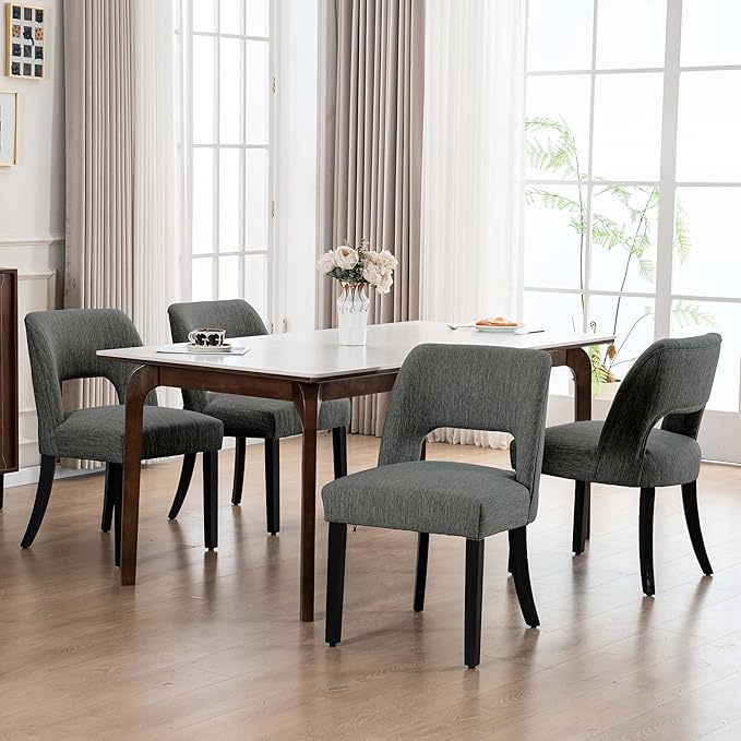 VKNOW Wooden Dining Chairs Set of 2, Modern Fabric Upholstered Dining Room Ch...
