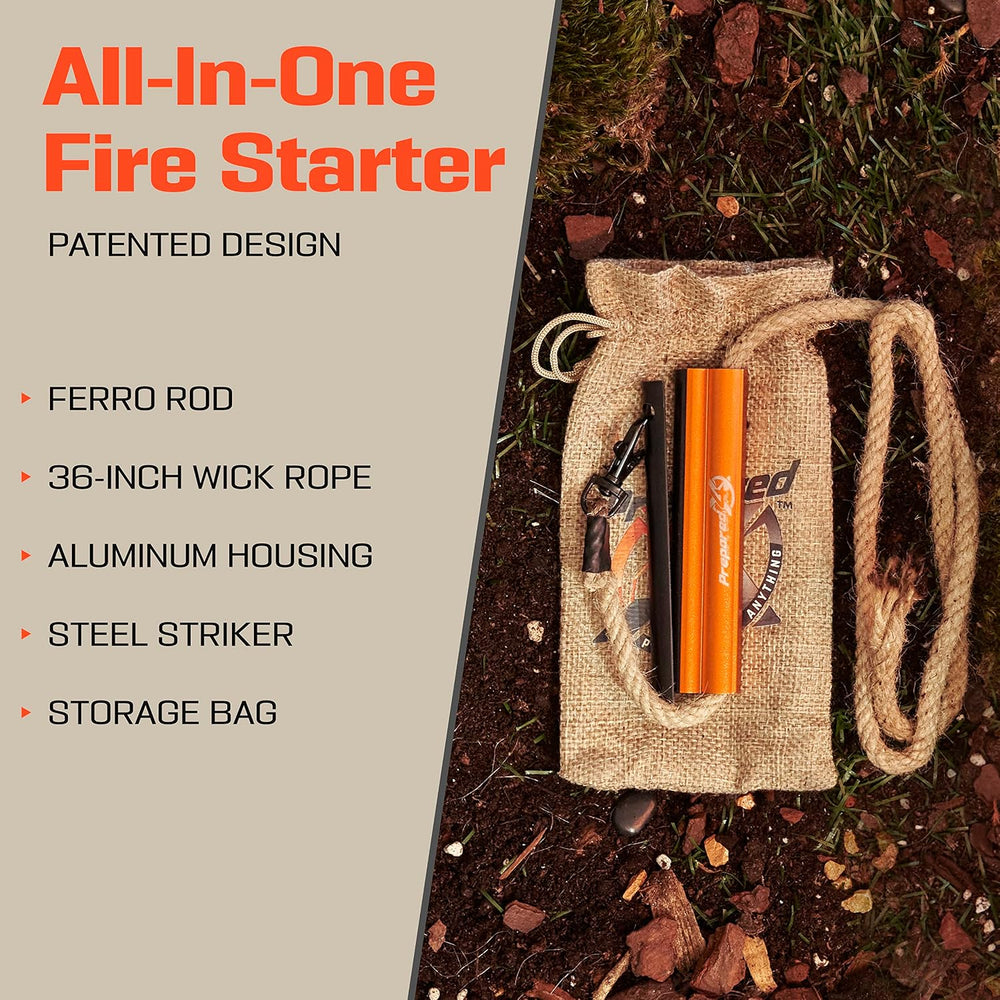 PREPARED4X Fire Starter Survival Tool, Ferro Rod Flint and Steel Kit
